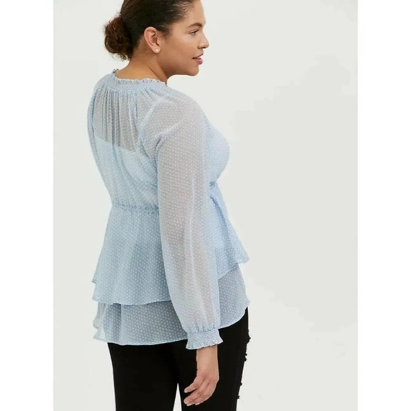 Torrid Light Blue Swiss Dot Layered Peasant Blouse - Picture 3 of 11